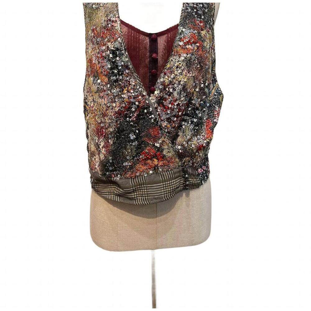 NEW BYRON LARS pierrafonds vest in burgundy sequin